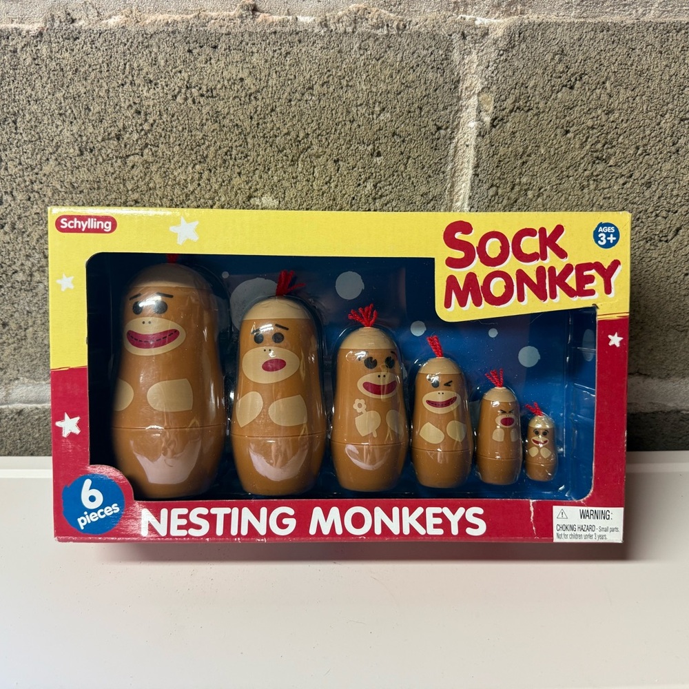 Sock Monkey Nesting Monkeys Toy - Brown
